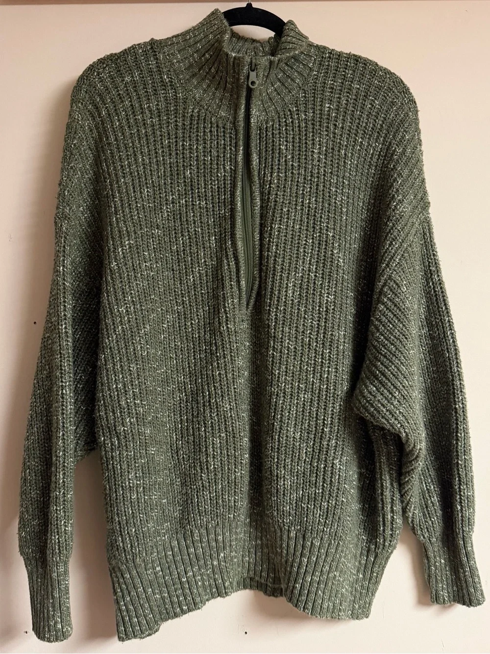 Aerie Oversized Olive Green Half-Zip Knit Sweater Large